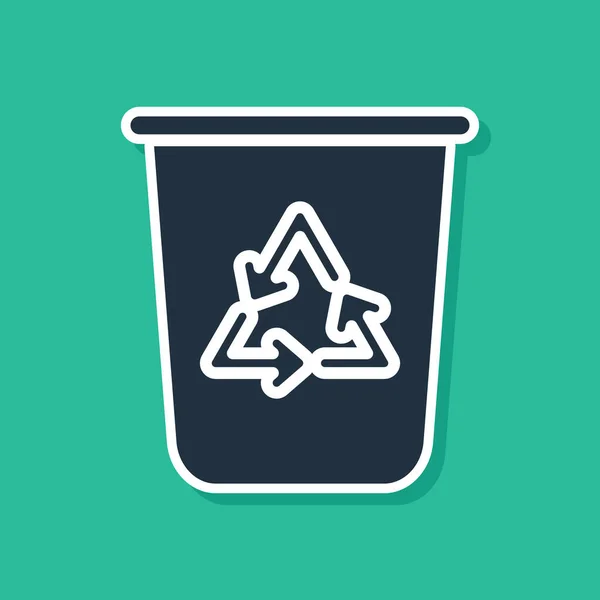 Corbeille bleue avec icône de symbole de recyclage isolé sur fond vert. Icône poubelle. Panneau poubelle. Panneau panier de recyclage. Illustration vectorielle — Image vectorielle