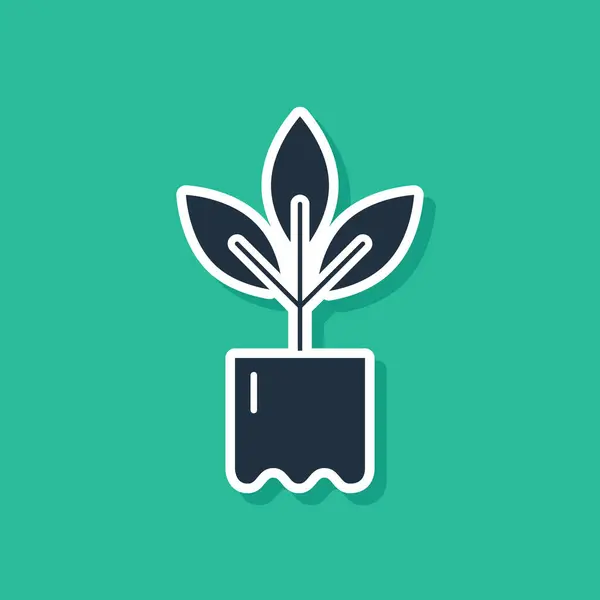 Planta azul en botella icono aislado sobre fondo verde. Semillas y plántulas. Firma de hojas. La naturaleza de la hoja. Ilustración vectorial — Vector de stock