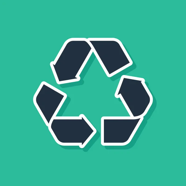 Blaues Symbolsymbol auf grünem Hintergrund isoliert. Rundpfeil-Symbol. Umwelt recyclingfähig go green. Vektorillustration — Stockvektor