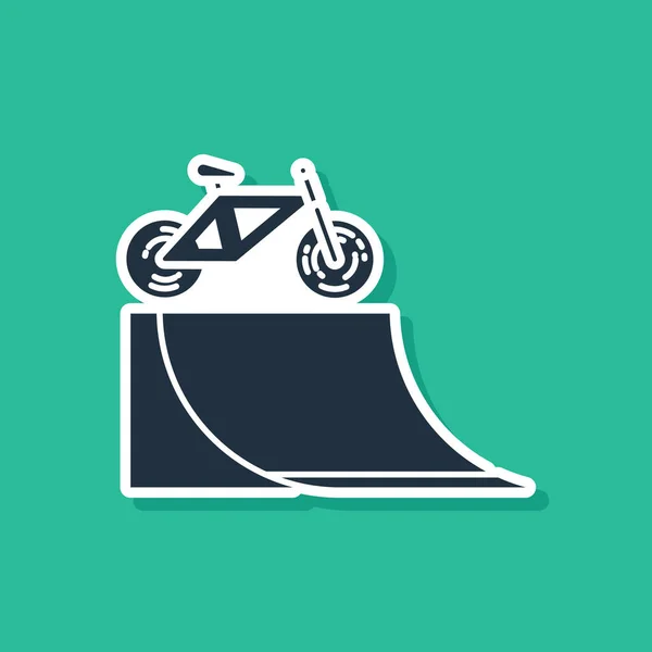 Blue Bicycle on street ramp icon isolated on green background. Skate park. Extreme sport. Sport equipment. Vector Illustration