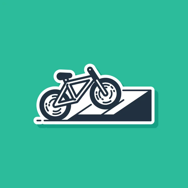 Μπλε ποδήλατο στο δρόμο ράμπα εικονίδιο απομονώνονται σε πράσινο φόντο. Πάρκο πατινάζ. Ακραίο άθλημα. Αθλητικός εξοπλισμός. Εικονογράφηση διανύσματος — Διανυσματικό Αρχείο