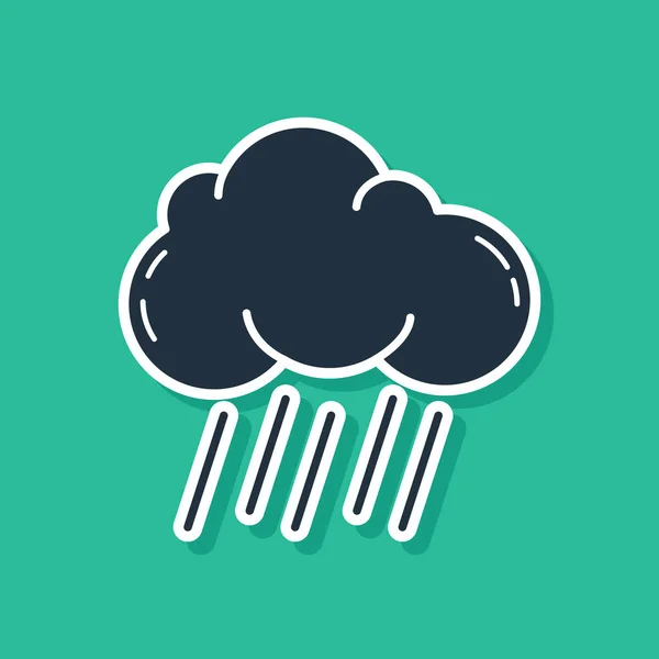 Nube azul con icono de lluvia aislado sobre fondo verde. precipitación de nubes de lluvia con gotas de lluvia. Ilustración vectorial — Archivo Imágenes Vectoriales