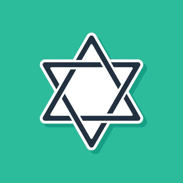 Ícone Estrela Azul de David isolado no fundo verde. Símbolo religioso judeu. Símbolo de Israel. Ilustração vetorial — Vetor de Stock