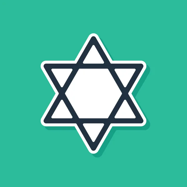 Ícone Estrela Azul de David isolado no fundo verde. Símbolo religioso judeu. Símbolo de Israel. Ilustração vetorial — Vetor de Stock