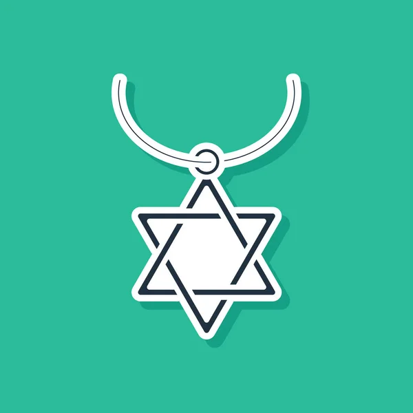 Blauer Stern der david Kette auf Kettensymbol isoliert auf grünem Hintergrund. jüdisches Religionssymbol. Symbol des Israel. Schmuck und Accessoires. Vektorillustration — Stockvektor