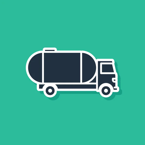 Icona del camion cisterna blu isolato su sfondo verde. Petroliera, camion della benzina, cisterna, rimorchio dell'olio. Illustrazione vettoriale — Vettoriale Stock