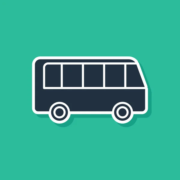 Blaues Bussymbol isoliert auf grünem Hintergrund. Transportkonzept. Busfahrt-Verkehrsschild. Tourismus oder öffentliches Verkehrsmittel. Vektorillustration — Stockvektor