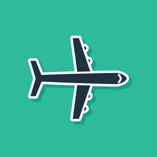 Blue Plane icon isolated on green background. Flying airplane icon. Airliner sign. Vector Illustration — Stock Vector