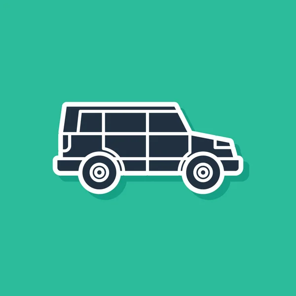 Blaues Geländewagen-Symbol auf grünem Hintergrund. Jeep-Schild. Vektorillustration — Stockvektor