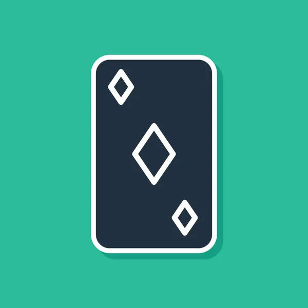 Tarjeta de juego azul con el símbolo de diamantes icono aislado sobre fondo verde. Juego de casino. Ilustración vectorial — Vector de stock