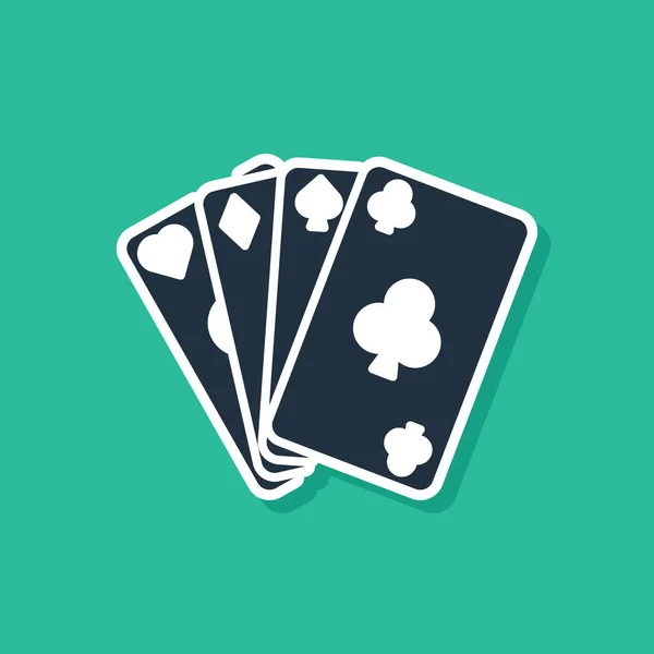 Ícone de cartas de jogo azul isolado no fundo verde. Jogo de casino. Ilustração vetorial —  Vetores de Stock