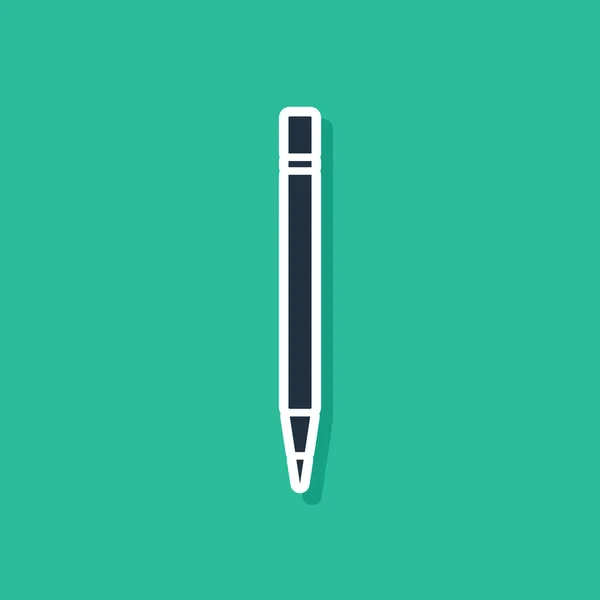 Blauer Bleistift mit Radiergummi und Liniensymbol auf grünem Hintergrund. Zeichen- und Lehrwerkzeuge. Schulamtssymbol. Vektorillustration — Stockvektor