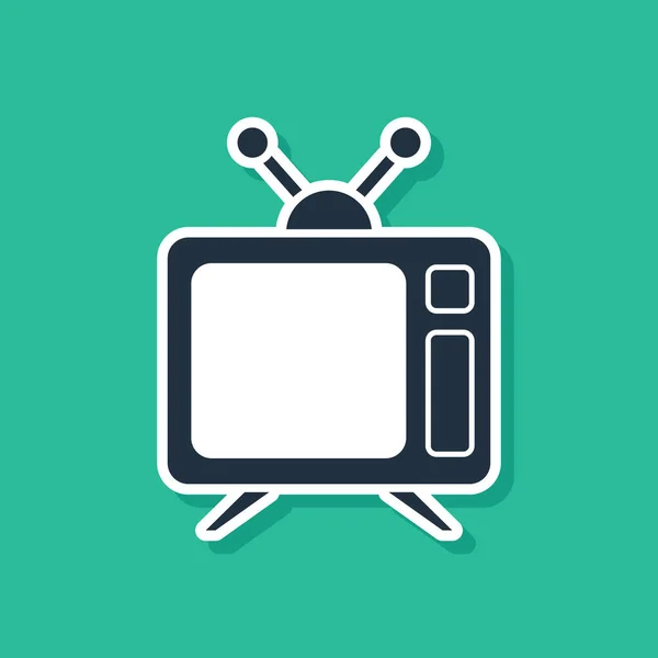 Niebieska ikona telewizji na zielonym tle. Znak telewizyjny. Ilustracja wektora — Wektor stockowy