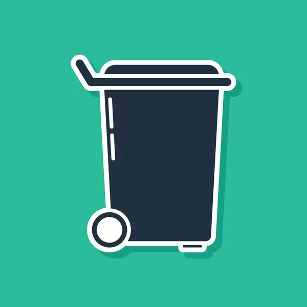 Blaues Mülleimersymbol isoliert auf grünem Hintergrund. Mülleimer-Schild. Papierkorb-Symbol. Büromüll-Ikone. Vektorillustration — Stockvektor