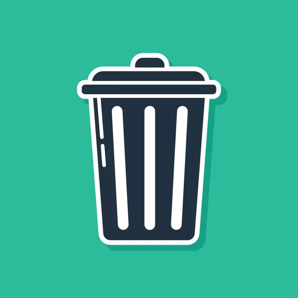 Blaues Mülleimersymbol isoliert auf grünem Hintergrund. Mülleimer-Schild. Papierkorb-Symbol. Büromüll-Ikone. Vektorillustration — Stockvektor
