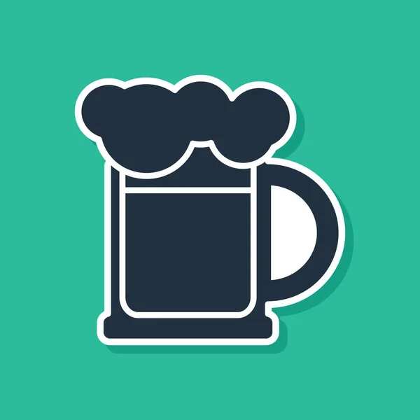 Modrý dřevěný pivní hrnek ikona izolované na zeleném pozadí. Vektorová ilustrace — Stockový vektor