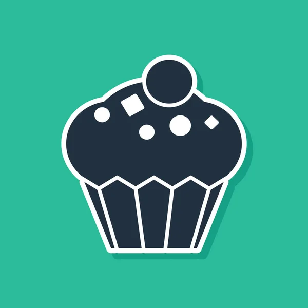 Icône Muffin bleu isolé sur fond vert. Illustration vectorielle — Image vectorielle