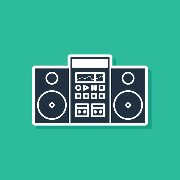 Blue Home estéreo con dos altavoces icono aislado sobre fondo verde. Sistema de música. Ilustración vectorial — Archivo Imágenes Vectoriales