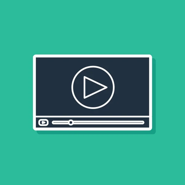 Azul Online reproducir icono de vídeo aislado sobre fondo verde. Película de tira con señal de juego. Ilustración vectorial — Archivo Imágenes Vectoriales