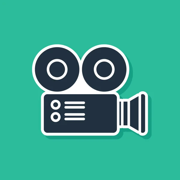 Icône caméra cinéma bleu isolé sur fond vert. Caméra vidéo. Panneau de film. Projecteur de film. Illustration vectorielle — Image vectorielle