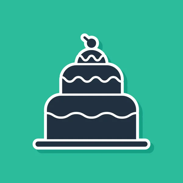 Icono de pastel azul aislado sobre fondo verde. Feliz Cumpleaños. Ilustración vectorial — Vector de stock