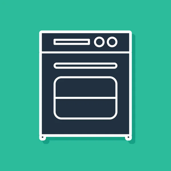 Blue Oven icoon geïsoleerd op groene achtergrond. Een gasovenbord. Vector Illustratie — Stockvector