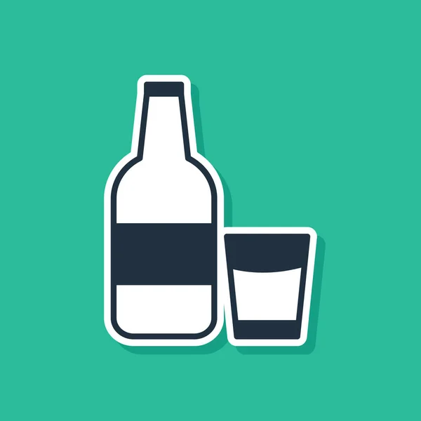 Modrá Uzavřená skleněná láhev s mlékem a skleněnou ikonou izolovanou na zeleném pozadí. Vektorová ilustrace — Stockový vektor
