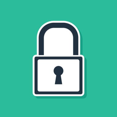 Mavi kilit simgesi yeşil arka planda yalıtılmış. Asma kilit işareti. Güvenlik, emniyet, koruma, gizlilik konsepti. Vektör Illustration