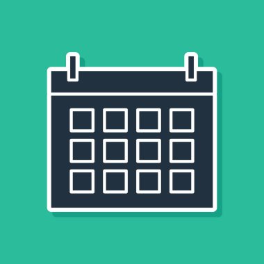 Mavi takvim simgesi yeşil arka planda yalıtılmış. Olay hatırlatma sembolü. Vektör Illustration