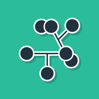 Mavi Molekül simgesi yeşil arkaplanda izole edildi. Kimya moleküllerinin yapısı, fen öğretmenlerinin yenilikçi eğitim posteri. Vektör İllüstrasyonu