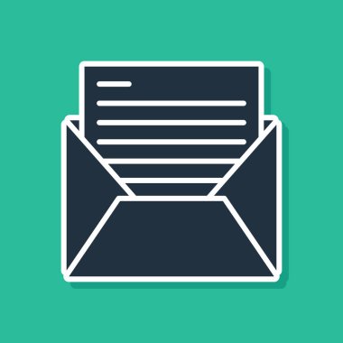 Mavi E- posta ve e- posta simgesi yeşil arkaplanda izole edildi. Zarf sembolü e-postası. E- posta kodu. Vektör İllüstrasyonu