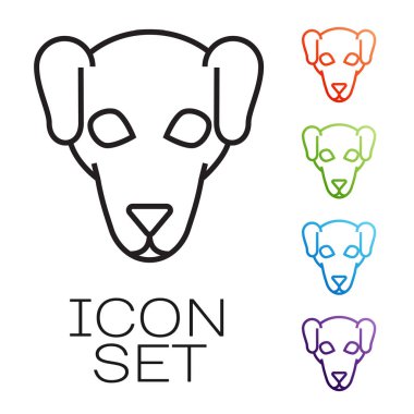 Beyaz arka planda siyah çizgi köpek avlama simgesi izole edildi. Simgeleri renklendirin. Vektör İllüstrasyonu