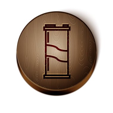 Kahverengi çizgi Soda kutusu beyaz arkaplanda izole edilmiş. Tahta daire düğmesi. Vektör İllüstrasyonu