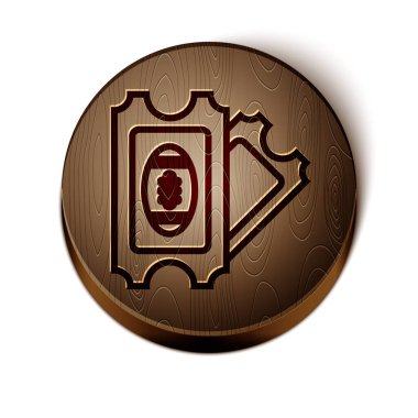 Kahverengi çizgi Amerikan futbolu bileti ikonu beyaz arka planda izole edildi. Tahta daire düğmesi. Vektör İllüstrasyonu