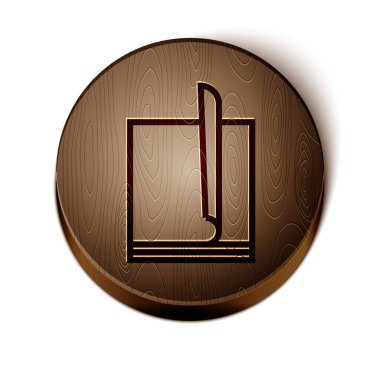 Kahverengi çizgi dosya belgesi simgesi beyaz arkaplanda izole edildi. Kontrol listesi simgesi. İş konsepti. Tahta daire düğmesi. Vektör İllüstrasyonu