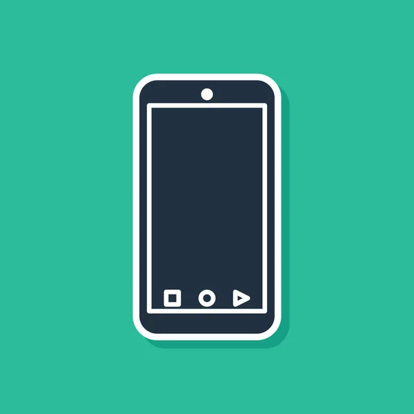 Teléfono inteligente Blue Mobile con icono de seguimiento de entrega de aplicaciones aislado en fondo verde. Seguimiento de paquetes. Ilustración vectorial — Vector de stock