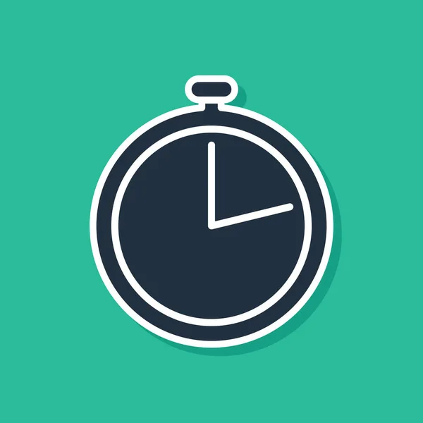 Blue Stopwatch icoon geïsoleerd op groene achtergrond. Tijdklok teken. Vector Illustratie — Stockvector