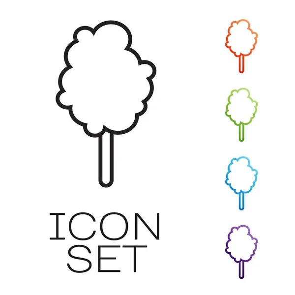 Beyaz arka planda siyah çizgi pamuk helva ikonu izole edildi. Simgeleri renklendirin. Vektör İllüstrasyonu