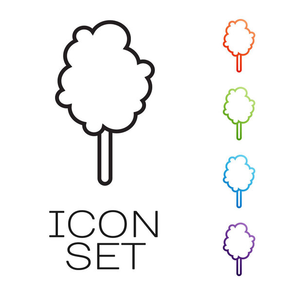 Черная линия Хлопок конфеты значок изолирован на белом фоне. Набор иконок красочный. Векторная миграция
