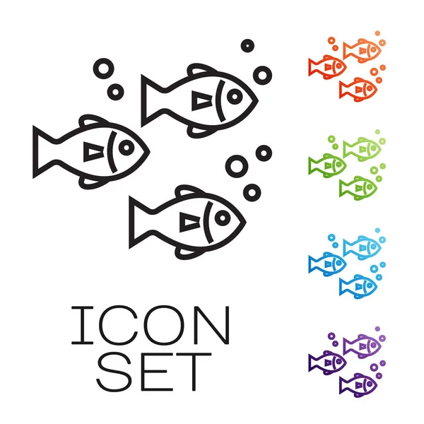 Línea negra Icono de pescado aislado sobre fondo blanco. Establecer iconos de colores. Ilustración vectorial — Vector de stock