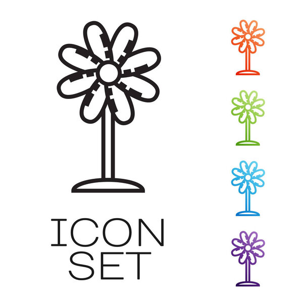 Черная линия Цветок значок изолирован на белом фоне. Сладкая натуральная еда. Набор иконок красочный. Векторная миграция
