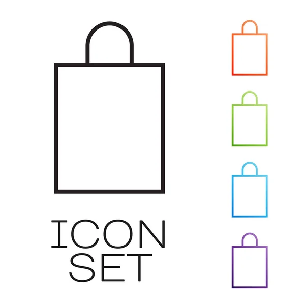 Svart linje Paper shoppingväska ikon isolerad på vit bakgrund. Paketskylt. Ställ ikoner färgglada. Vektor Illustration — Stock vektor