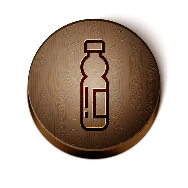 Ligne brune Icône bouteille d'eau isolée sur fond blanc. Soda aqua boisson signe. Bouton rond en bois. Illustration vectorielle — Image vectorielle