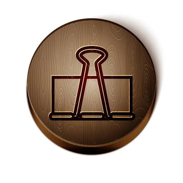 Línea marrón Icono de clip Binder aislado sobre fondo blanco. Un clip. Botón círculo de madera. Ilustración vectorial — Vector de stock