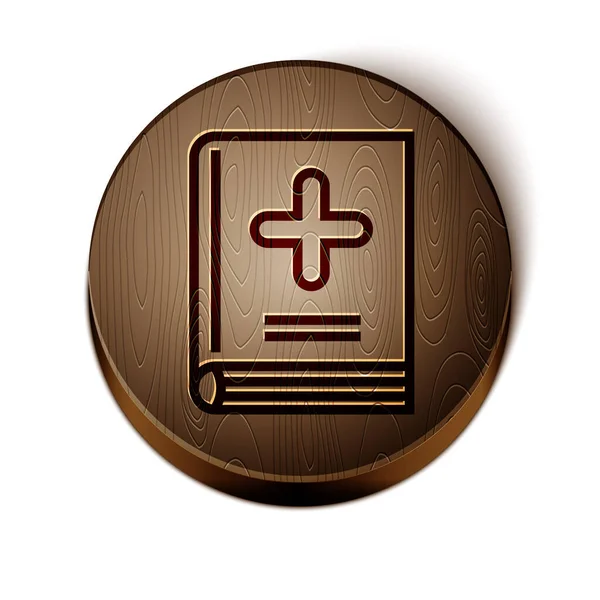 Ligne brune icône de livre médical isolé sur fond blanc. Bouton rond en bois. Illustration vectorielle — Image vectorielle