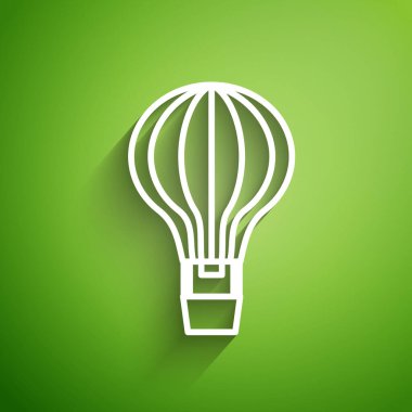 Beyaz çizgi Sıcak hava balonu ikonu yeşil arka planda izole edildi. Seyahat için hava taşımacılığı. Vektör İllüstrasyonu