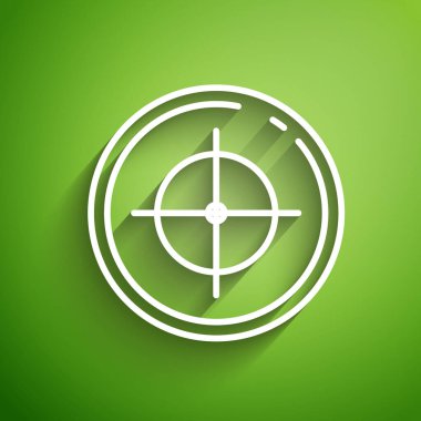 Beyaz çizgi hedef sporu yeşil arka planda izole edilmiş bir yarışma ikonu. Atış mesafesi ya da atış mesafesi için sayıları olan temiz bir hedef. Vektör İllüstrasyonu