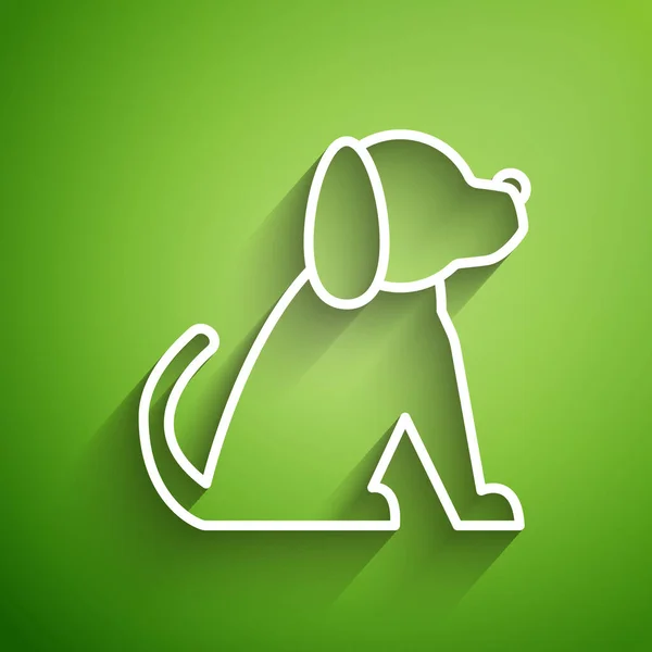 Linha branca ícone do cão isolado no fundo verde. Ilustração vetorial —  Vetores de Stock