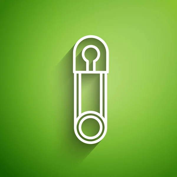 Vit linje Classic stängt stål säkerhetsnål ikon isolerad på grön bakgrund. Vektor Illustration — Stock vektor