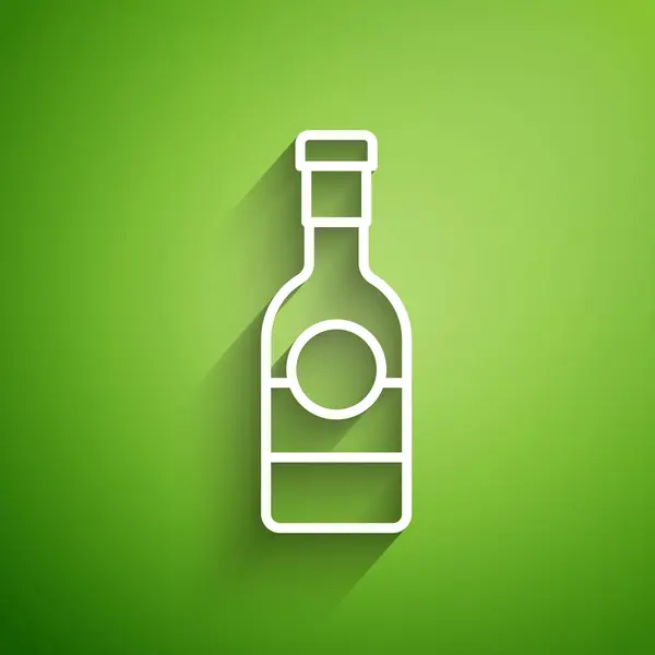 Icône bouteille de champagne ligne blanche isolé sur fond vert. Illustration vectorielle — Image vectorielle